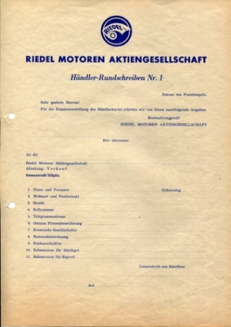 Händler-Rundschreiben Nr. 1