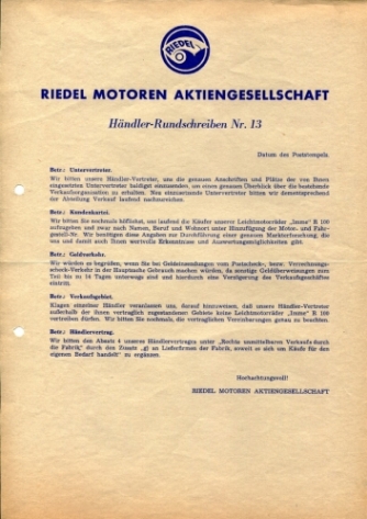 Händler-Rundschreiben Nr. 13