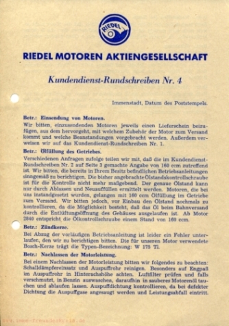 Kundendienst-Rundschreiben Nr. 4, Seite 1