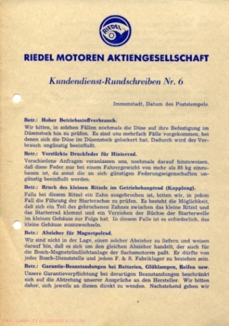 Kundendienst-Rundschreiben Nr. 6, Seite 1