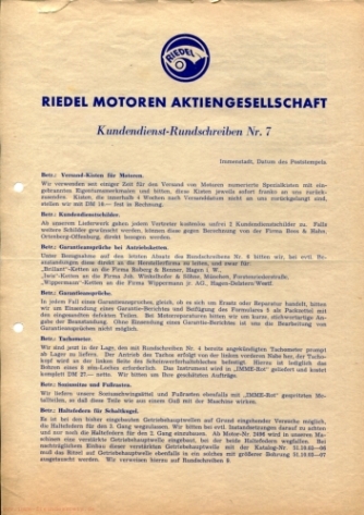 Kundendienst-Rundschreiben Nr. 7, Seite 1