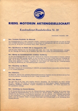 Kundendienst-Rundschreiben Nr. 10, Seite 1