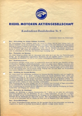 Kundendienst-Rundschreiben Nr. 9, Seite 1